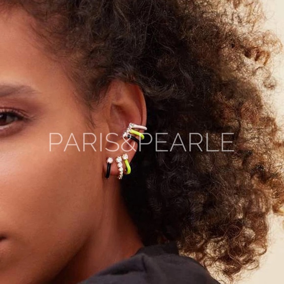 Jewelry - Neon Collection 14kt GP CZ Black Enamel Earrings